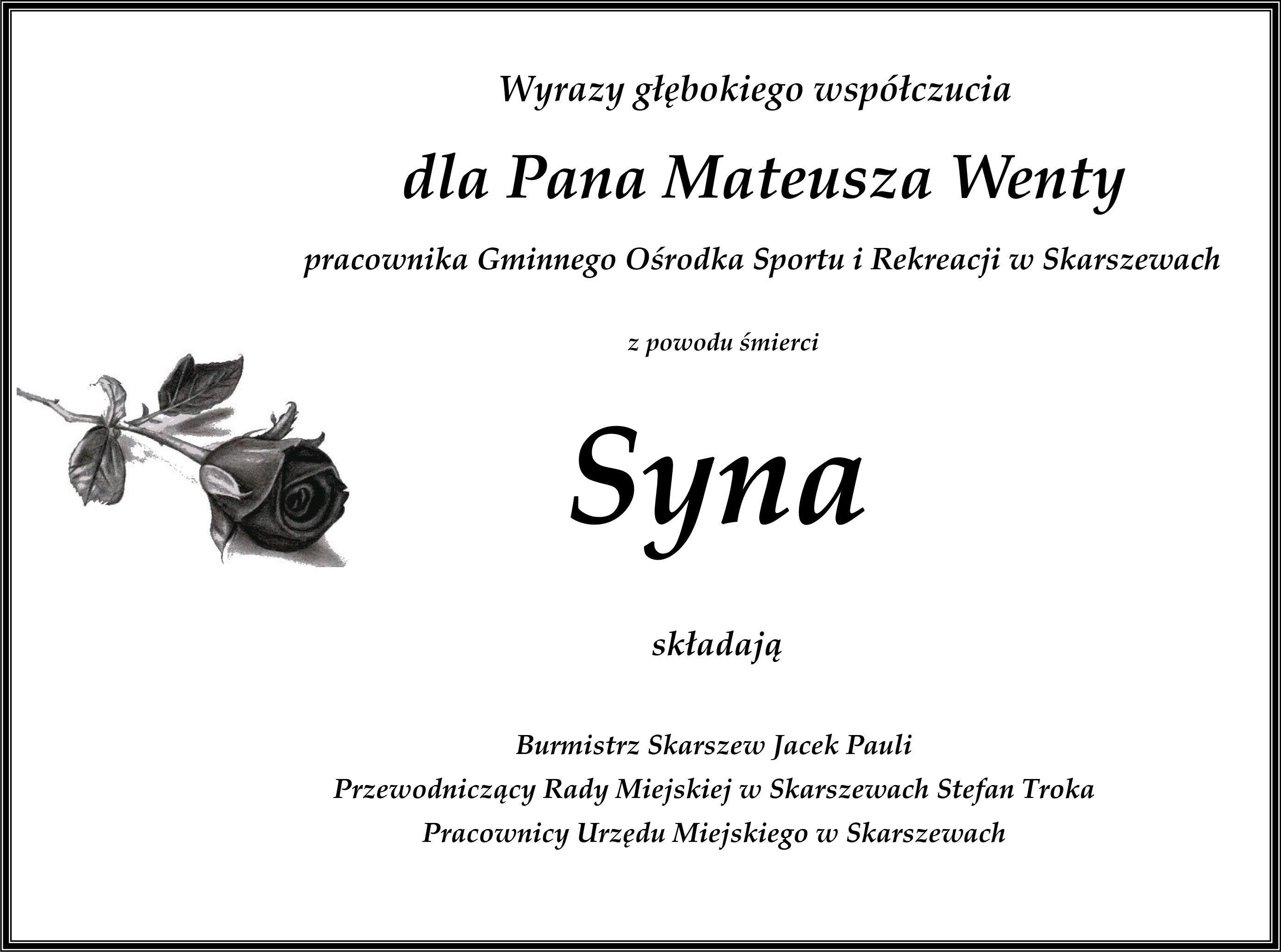 kondolencje wenta